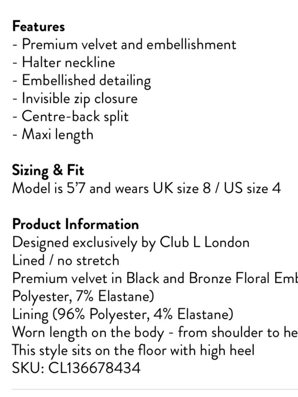 TATE Black Velvet Halter-Neck Maxi Dress With Bronze Floral Sequin Embellishment - Picture 5 of 5